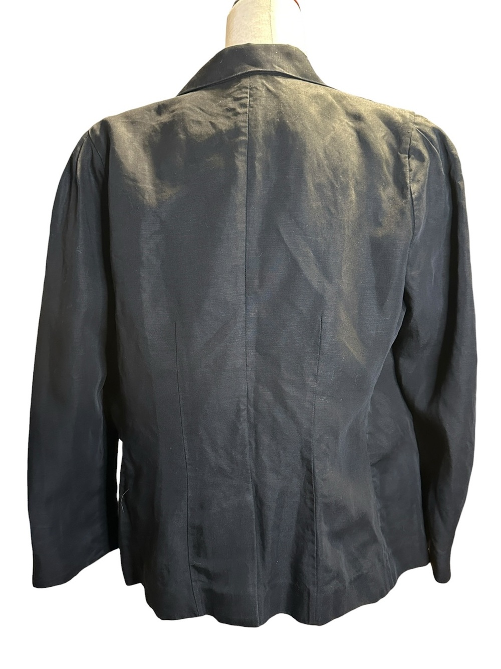 FRAME Black Linen Blend Blazer Size 12 Lightweight Tailored Minimalist Jacket - Picture 7 of 12